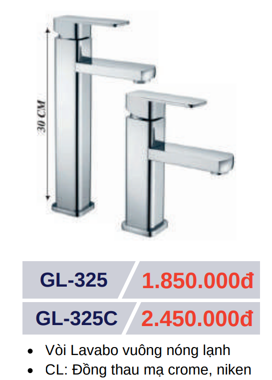 Vòi lavabo nóng lạnh GOLICAA GL-325C