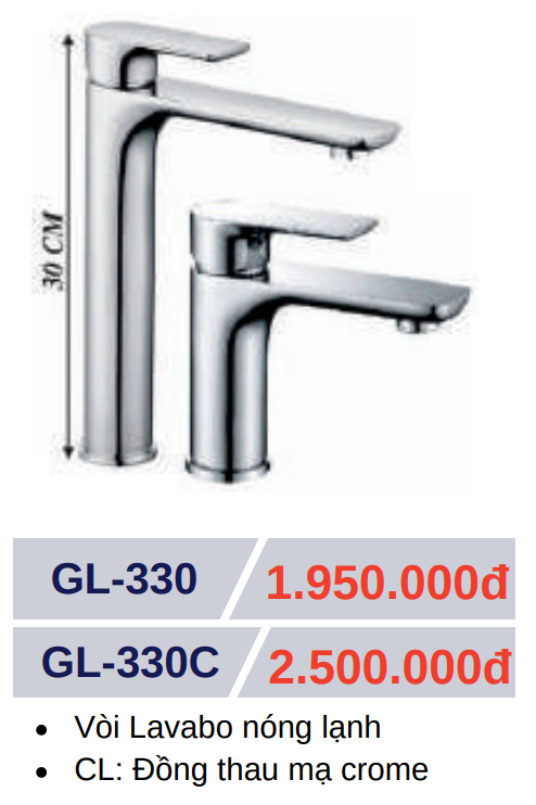 Vòi lavabo nóng lạnh GOLICAA GL-330C