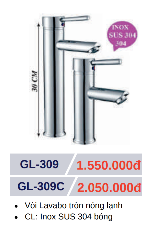 Vòi lavabo nóng lạnh GOLICAA GL-309