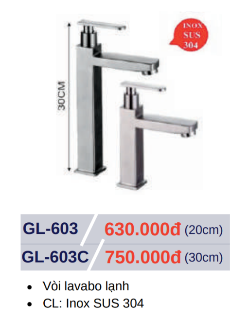 Vòi lavabo lạnh vuông GOLICAA GL-603C - 3