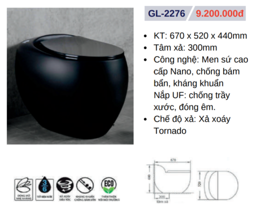 Bồn cầu liền khối GOLICAA GL-2276 - 5