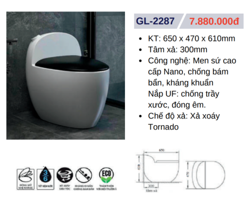 Bồn cầu liền khối GOLICAA GL-2287 - 5