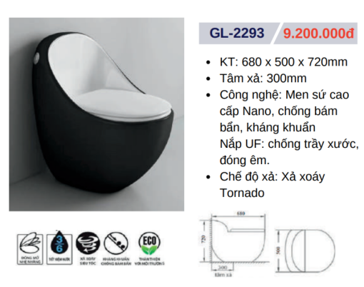 Bồn cầu liền khối GOLICAA GL-2293 - 5