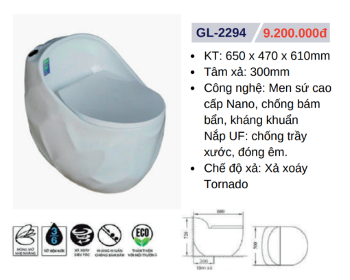 Bồn cầu liền khối GOLICAA GL-2294 - 3