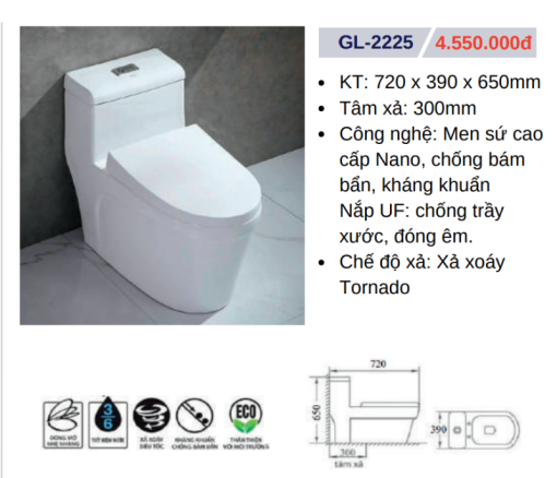 Bồn cầu liền khối GOLICAA GL-2225 - 5