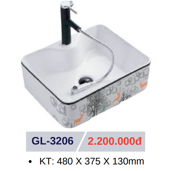 Lavabo sứ cao cấp GOLICAA GL-3206