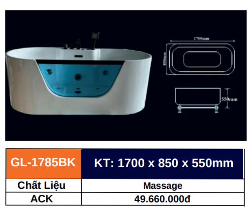 Bồn tắm GOLICAA GL-1785BK - 5