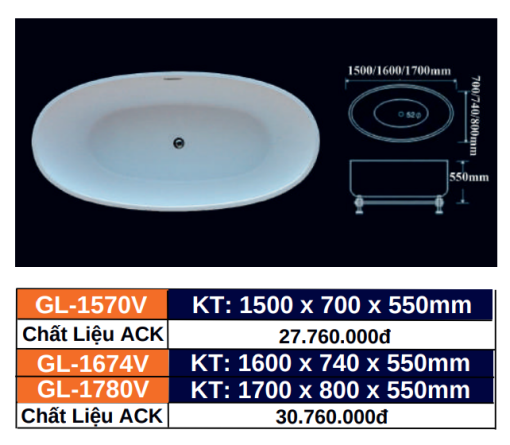 Bồn tắm GOLICAA GL-1674V - 5