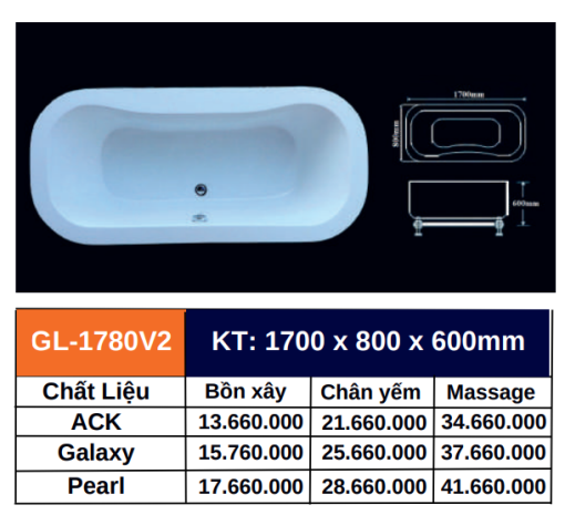 Bồn tắm GOLICAA GL-1780V2 - 5