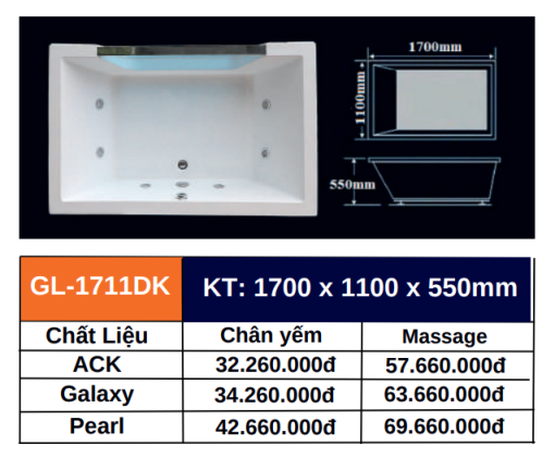 Bồn tắm GOLICAA GL-1711DK - 5
