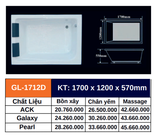 Bồn tắm GOLICAA GL-1712D - 5