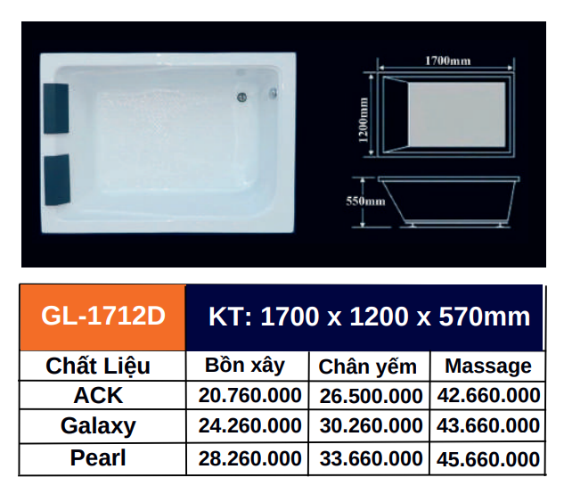 Bồn tắm GOLICAA GL-1712D