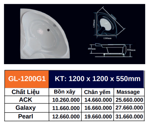 Bồn tắm GOLICAA GL-1200G1 - 5