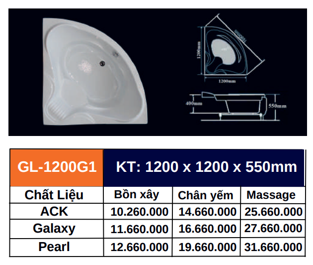 Bồn tắm GOLICAA GL-1200G1