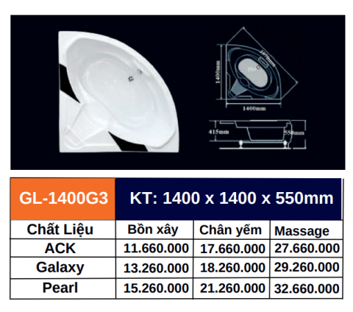 Bồn tắm GOLICAA GL-1400G3 - 5