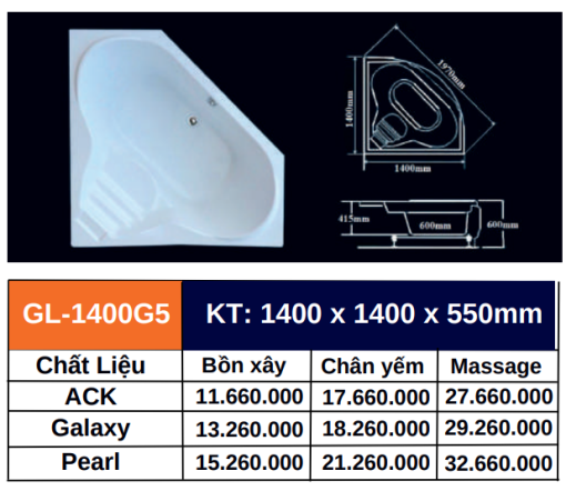 Bồn tắm GOLICAA GL-1400G5 - 5
