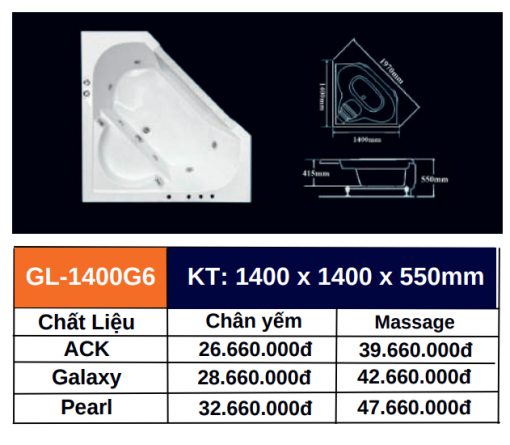 Bồn tắm GOLICAA GL-1400G6 - 5