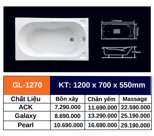 Bồn tắm GOLICAA GL-1270 - 5
