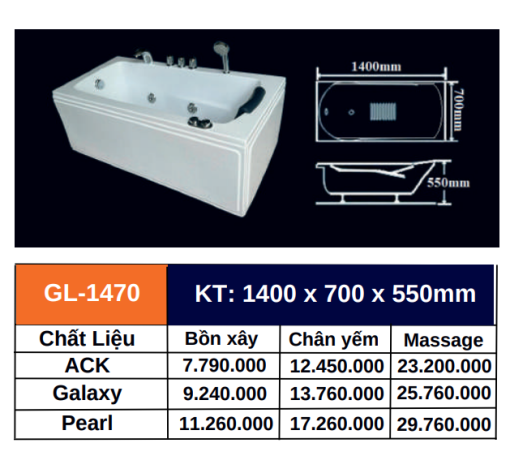 Bồn tắm GOLICAA GL-1470 - 5