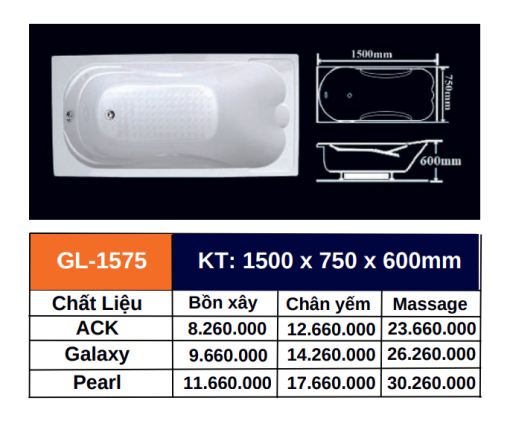 Bồn tắm GOLICAA GL-1575 - 3