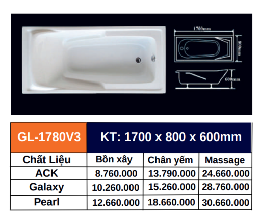 Bồn tắm GOLICAA GL-1780V3 - 3