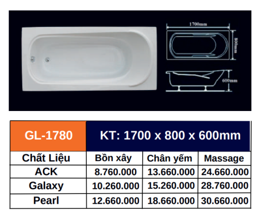 Bồn tắm GOLICAA GL-1780 - 3