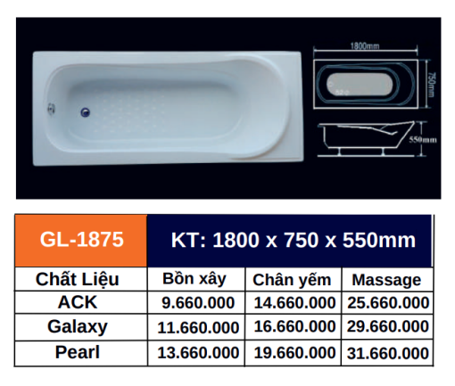 Bồn tắm GOLICAA GL-1875 - 3