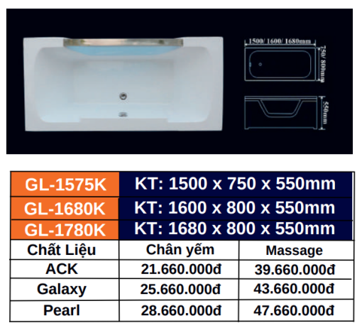 Bồn tắm GOLICAA GL-1780K - 3