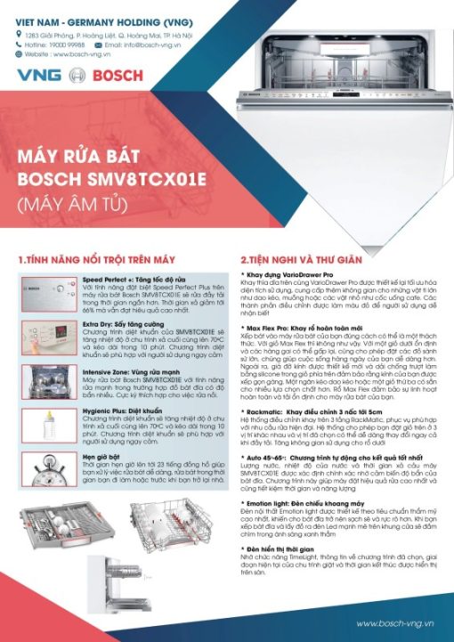 Máy Rửa Bát Âm Tủ Bosch SMV8TCX01E Seri 8 Nhập Khẩu Đức - 3