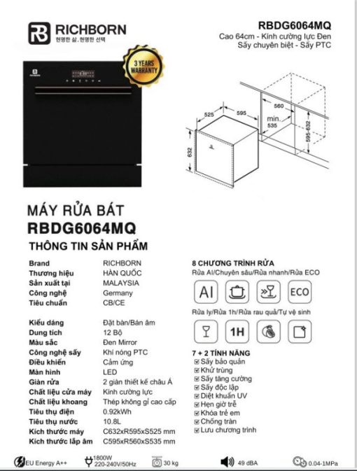 Máy rửa bát Richborn RBDG6064MQ - 3