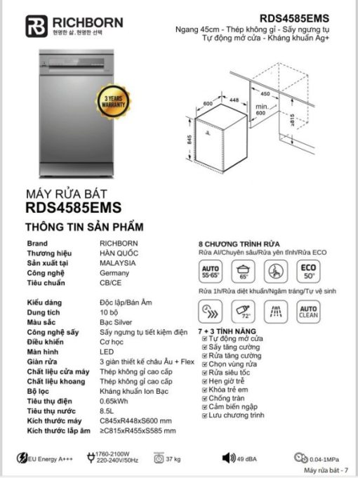 Máy rửa bát Richborn RDS4585EMS - 3