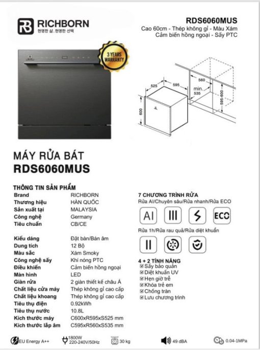 Máy rửa bát Richborn RDS6060MUS - 3