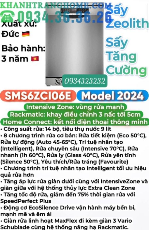 Máy Rửa Bát Bosch SMS6ZCI16E Series 6 Zeolith Nhập Khẩu Nguyên Chiếc Đức - 161