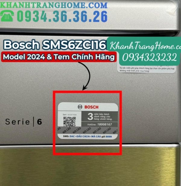 Máy Rửa Bát Bosch SMS6ZCI16E Series 6 Zeolith Nhập Khẩu Nguyên Chiếc Đức - 169