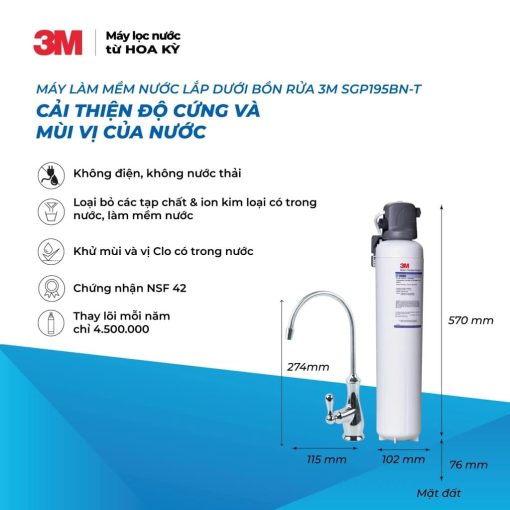Máy Làm Mềm Nước Lắp Dưới Bồn Rửa 3M SGP195BN-T - 3