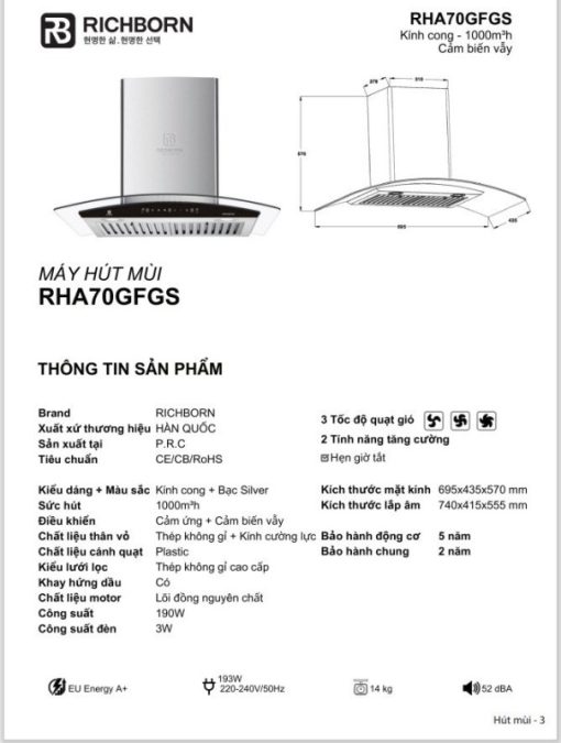 Máy hút mùi RICHBORN RHA70GFGS - 3