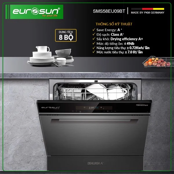 Máy rửa chén Eurosun SMS58EU09BT 8 bộ