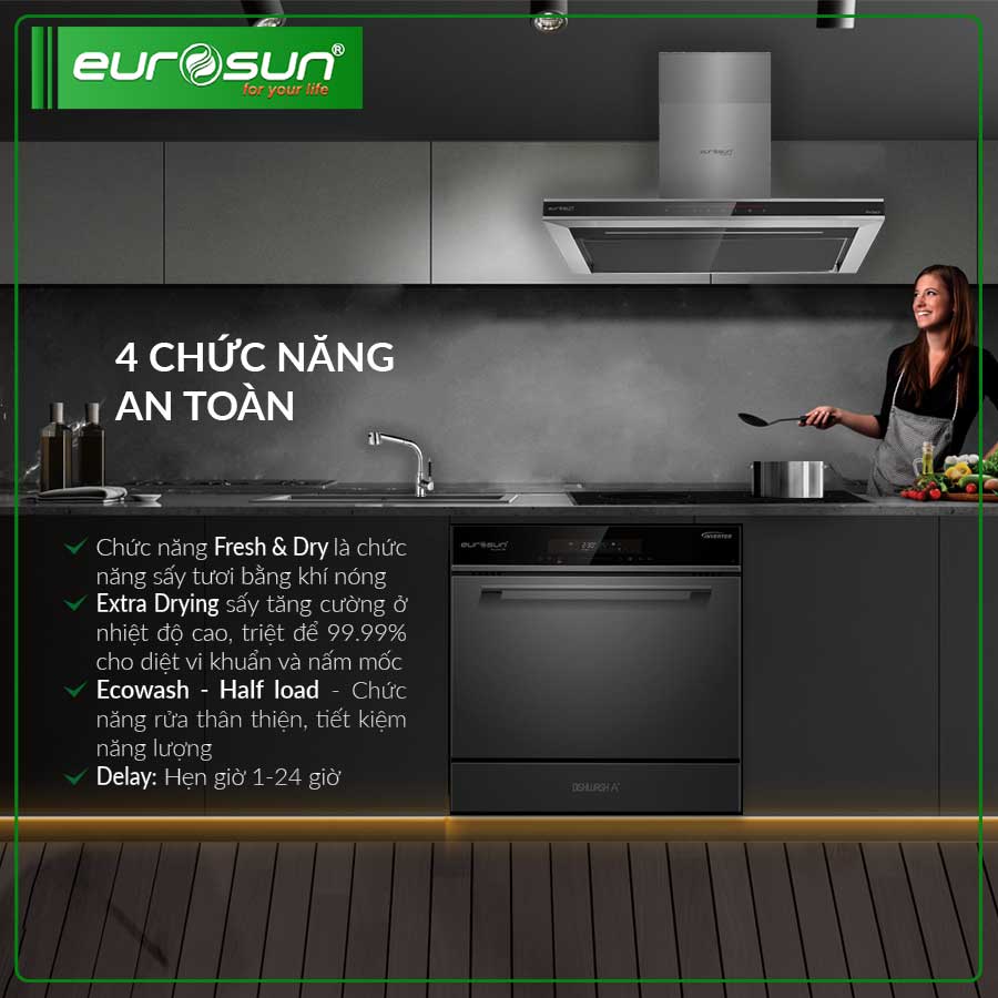 Máy rửa chén Eurosun SMS58EU09BT 8 bộ