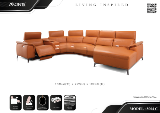 SOFA DA BÒ MONTE MODEL 8004 (3L + HỘC BÀN TRÀ)