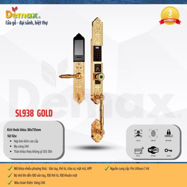 Khóa cửa vân tay đại sảnh DEMAX SL938 GOLD tiêu chuẩn Đức - 5