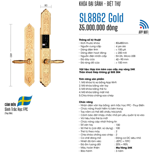 Khóa cửa đại sảnh DEMAX SL8862 GOLD tiêu chuẩn Đức - 5