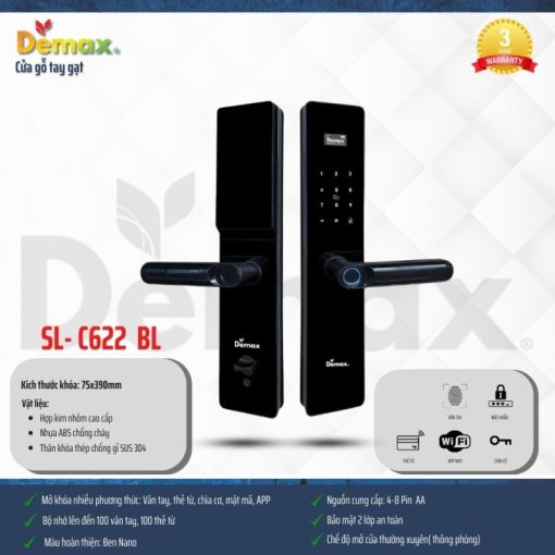 Khóa cửa vân tay DEMAX SL-C622 BL tiêu chuẩn Đức - 5