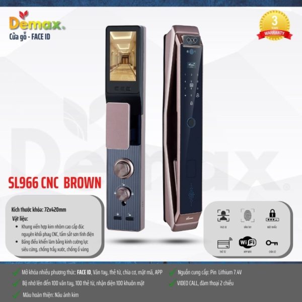 Khóa thông minh DEMAX SL966 CNC BROWN tiêu chuẩn Đức - 5