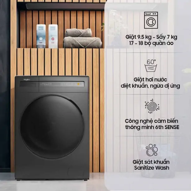 Máy giặt sấy Whirlpool Inverter WWEB95702FG