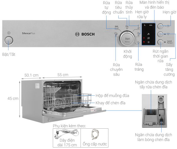 Máy rửa bát mini để bàn Bosch SKS62E38EU Serie 4 6 bộ - 13