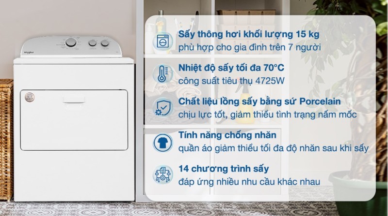 Máy sấy Whirlpool 3LWED4815FW0