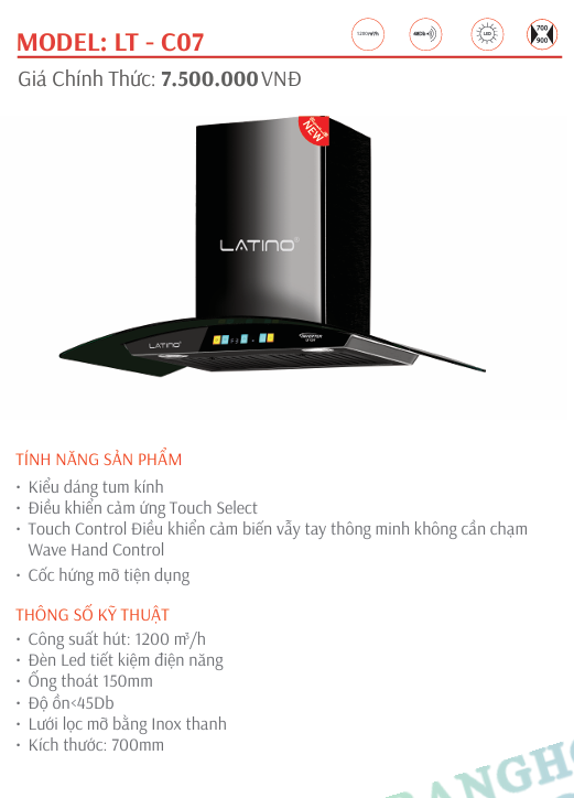 MÁY HÚT MÙI LATINO LT-C07BLACK - 19 MÁY HÚT MÙI LATINO LT-C07BLACK