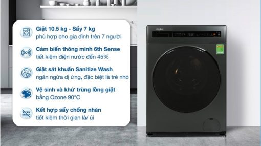 Máy giặt sấy Whirlpool Inverter WWEB10702FG