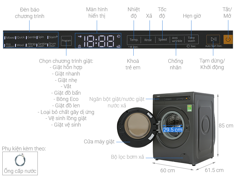 Máy giặt lồng ngang Whirlpool FWEB10502FG