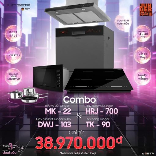 COMBO BẾP TỪ, MÁY HÚT MÙI, MÁY RỬA BÁT, LÒ VI SÓNG JUNGER - 1